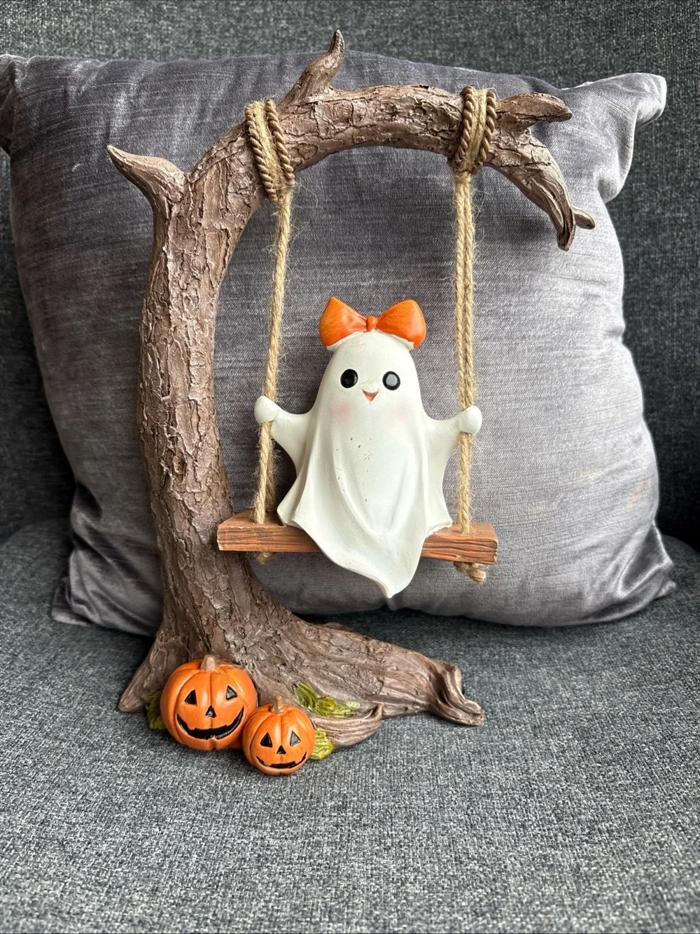 Halloween Ghost on Swing Home Accent - White & Orange